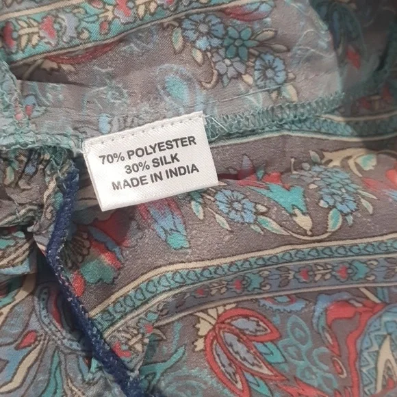 Caravan Co Size 12 approx Blue Floral Silk Blend Boho Dress - Picture 8 of 8